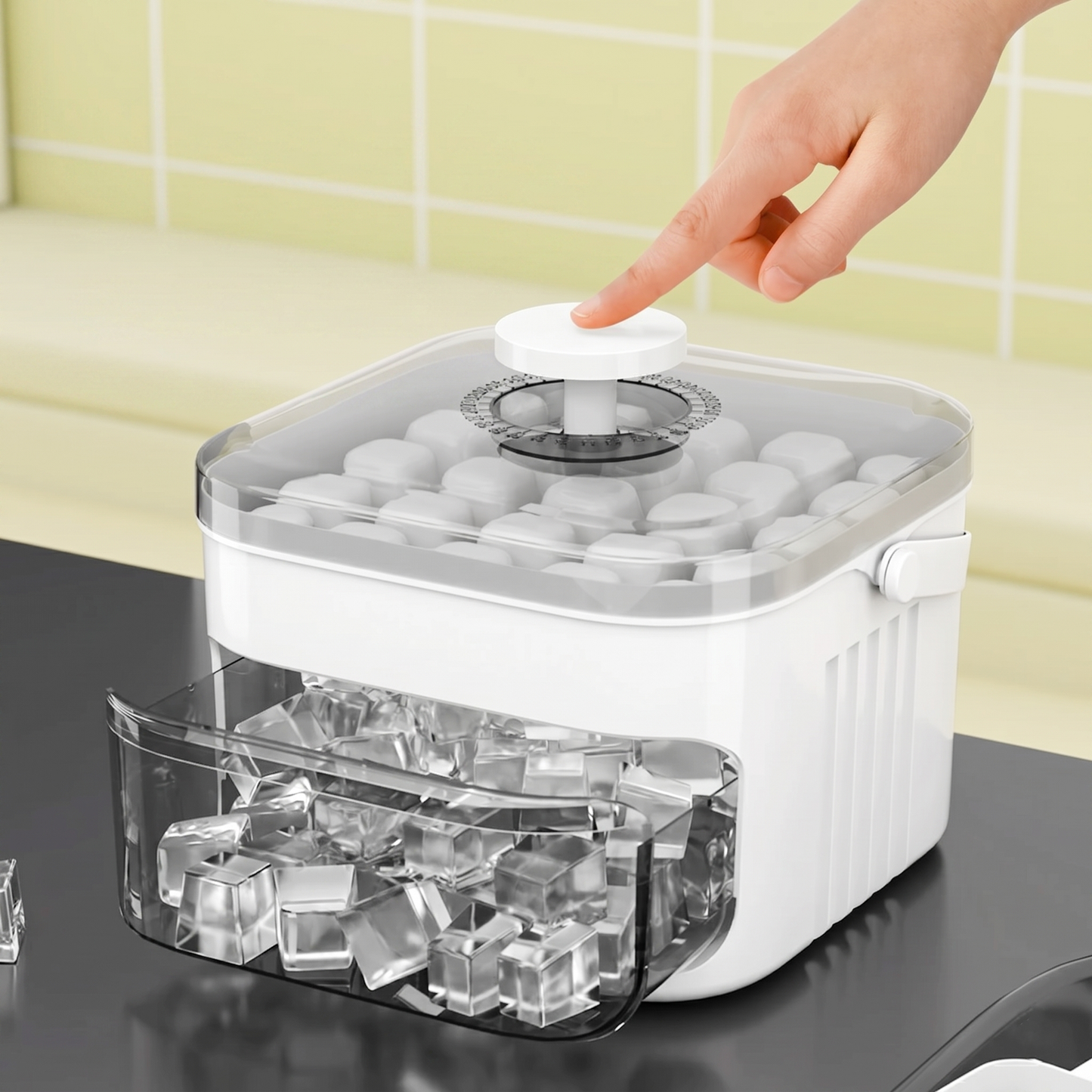 1-Second Press Ice Cube Tray: 48-Cell Tray With Storage Bin & Lid