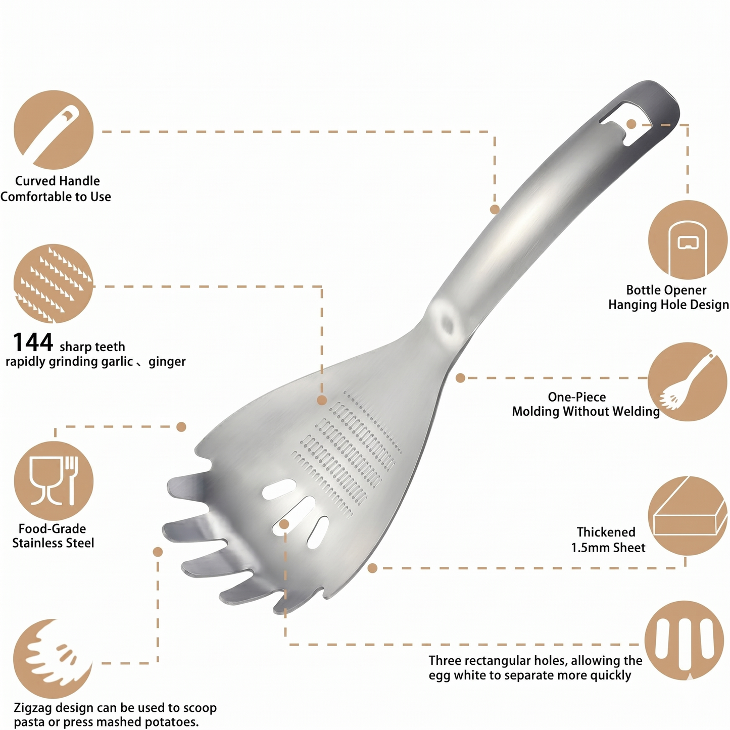 Ultimate Multi-Functional Kitchen Spoon | Pro-Grade 304 Stainless Steel Grater, Masher, Pasta Server & More